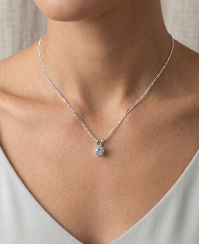 Collier Argent S925 Gilgen&amp;Co  Topaze bleue naturelle