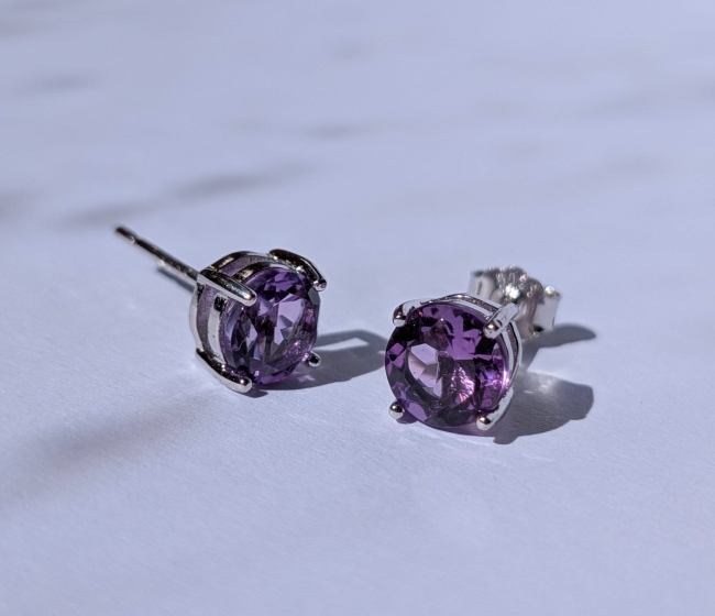 Clous d'oreilles Argent massif Gilgen&amp;Co Améthyste naturelle