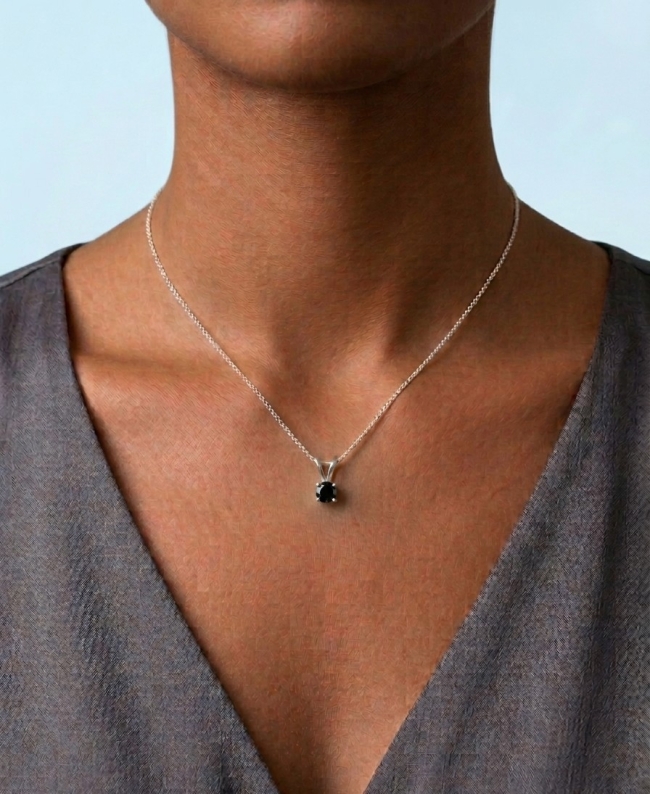 Collier Argent S925 Gilgen&amp;Co  Saphir noir naturel 