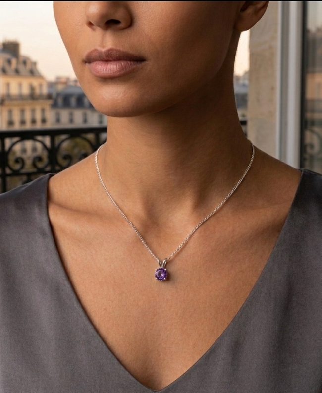 Collier Argent S925 Gilgen&amp;Co  Améthyste Violette naturelle 